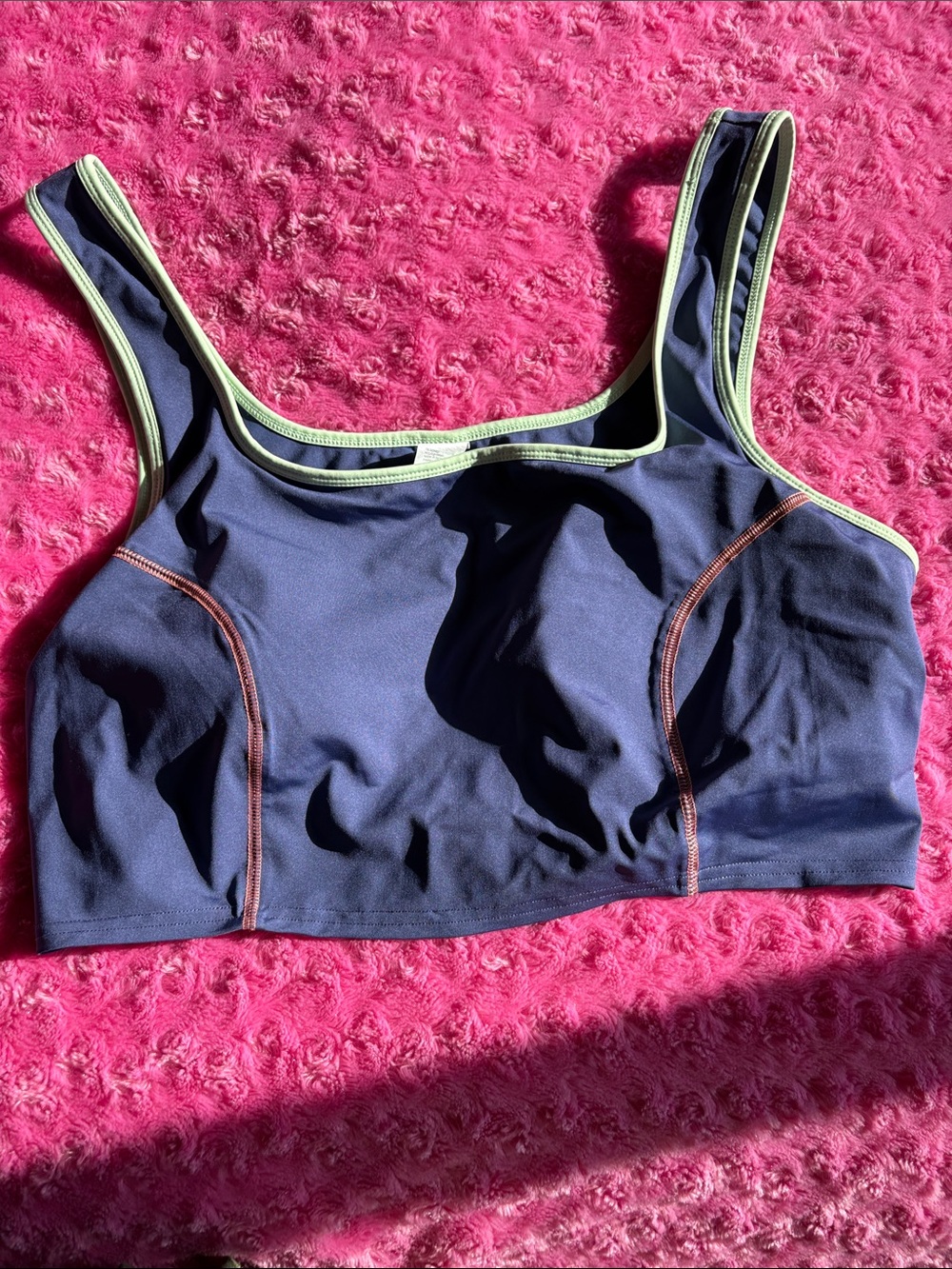 Fabletics Navy Sports Bra with Lime Trim
